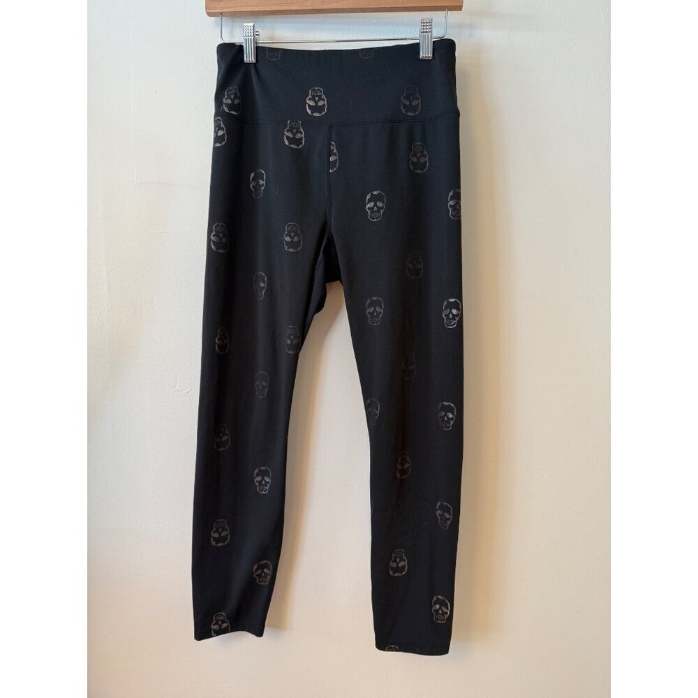 Nanette Lepore Black Skull Print Womens Leggings High Rise 7/8 Medium